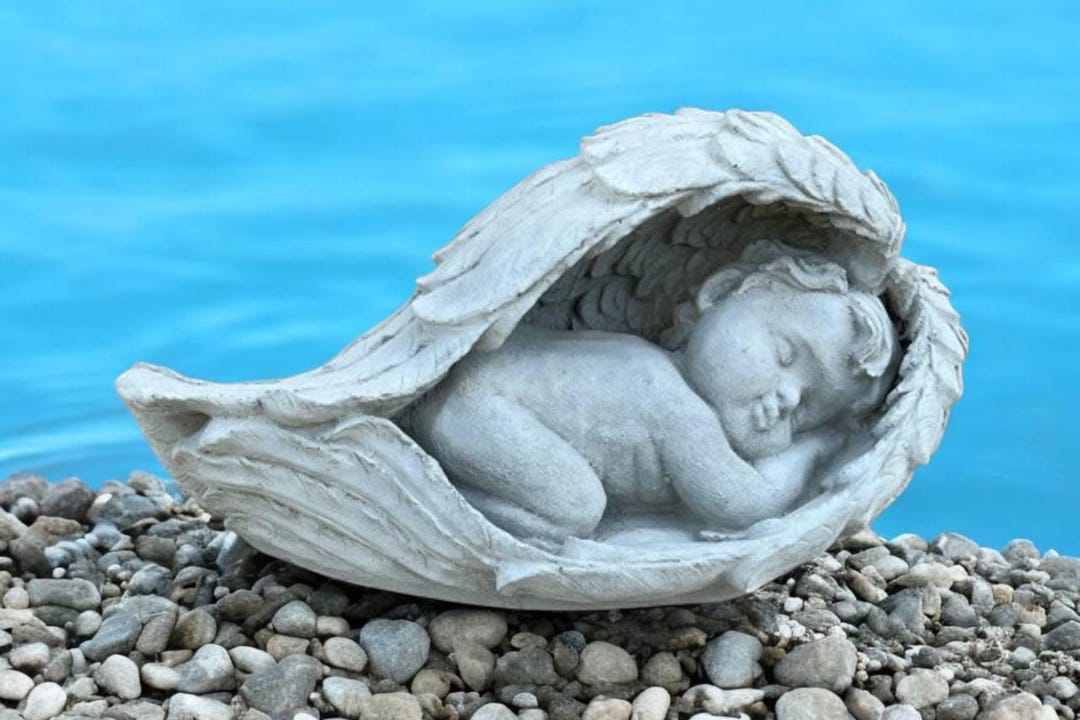 Baby Sleeping in Wings Statue, Laying Cherub Figure, Laying Angel With ...