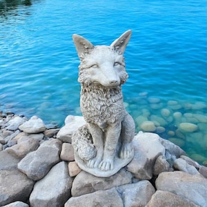 Large sitting fox on base figure, Massive fox figurine, Forest animal sculpture, Fox statuary, Concrete animal statue, Wild animal art