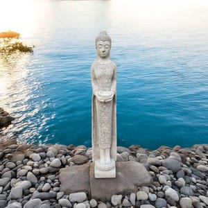 Oriental lady statue, Tall Buddha figure, Concrete detailed Buddha sculpture, Cozy garden decoration, Buddha figurine, Outdoor yard art