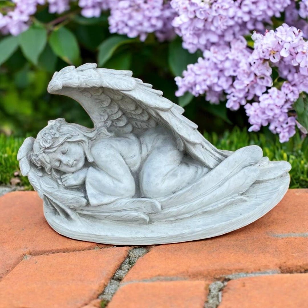 Cherub Sleeping in Wings Figure, Concrete Garden Figure, Stone Statuary ...