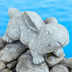 Lop rabbit figure, Furry bunny statue, Running bunny figurine, Ears down statuary, Concrete wild animal art, Porch solid rock animals decor