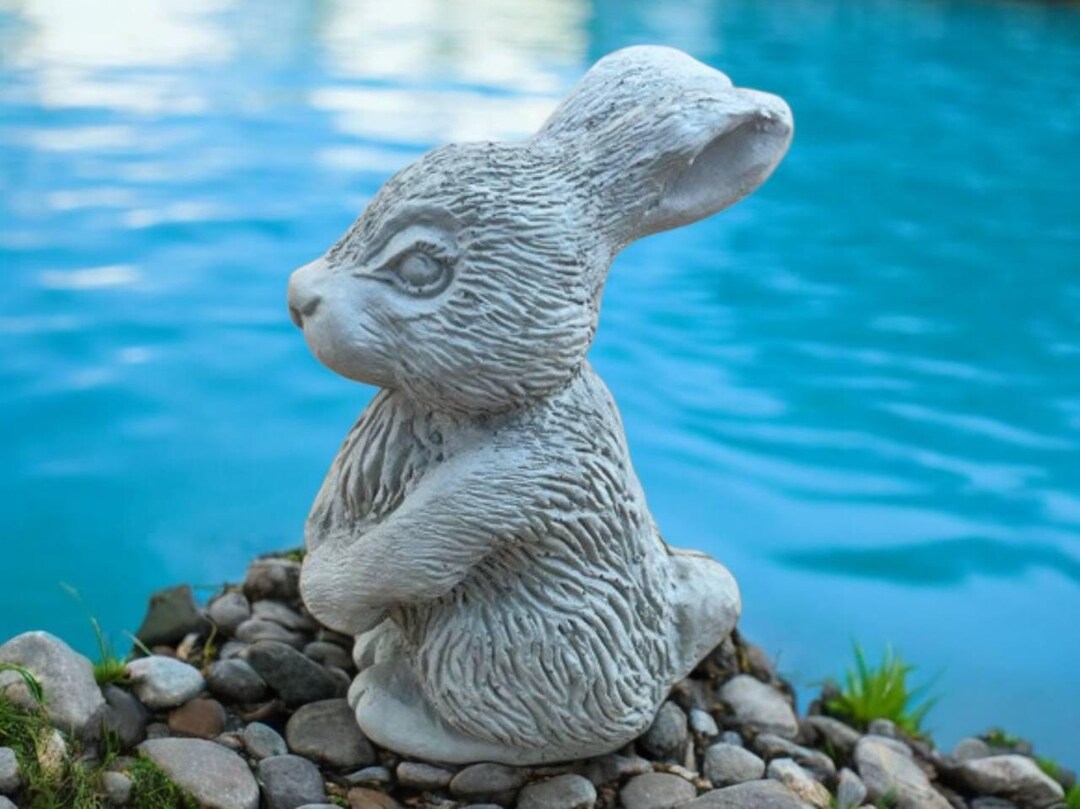 Standing Rabbit Figure Stone Bunny Statuary Outdoor Garden Art Furry ...