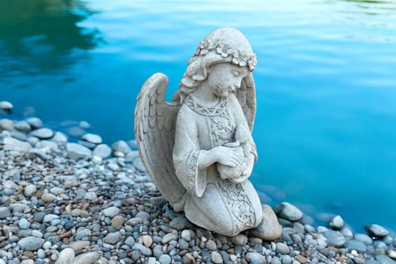 Angel Holding Rabbit Kneeling Cherub With Bunny Statue, Angel Holding Rabbit Figurine ...