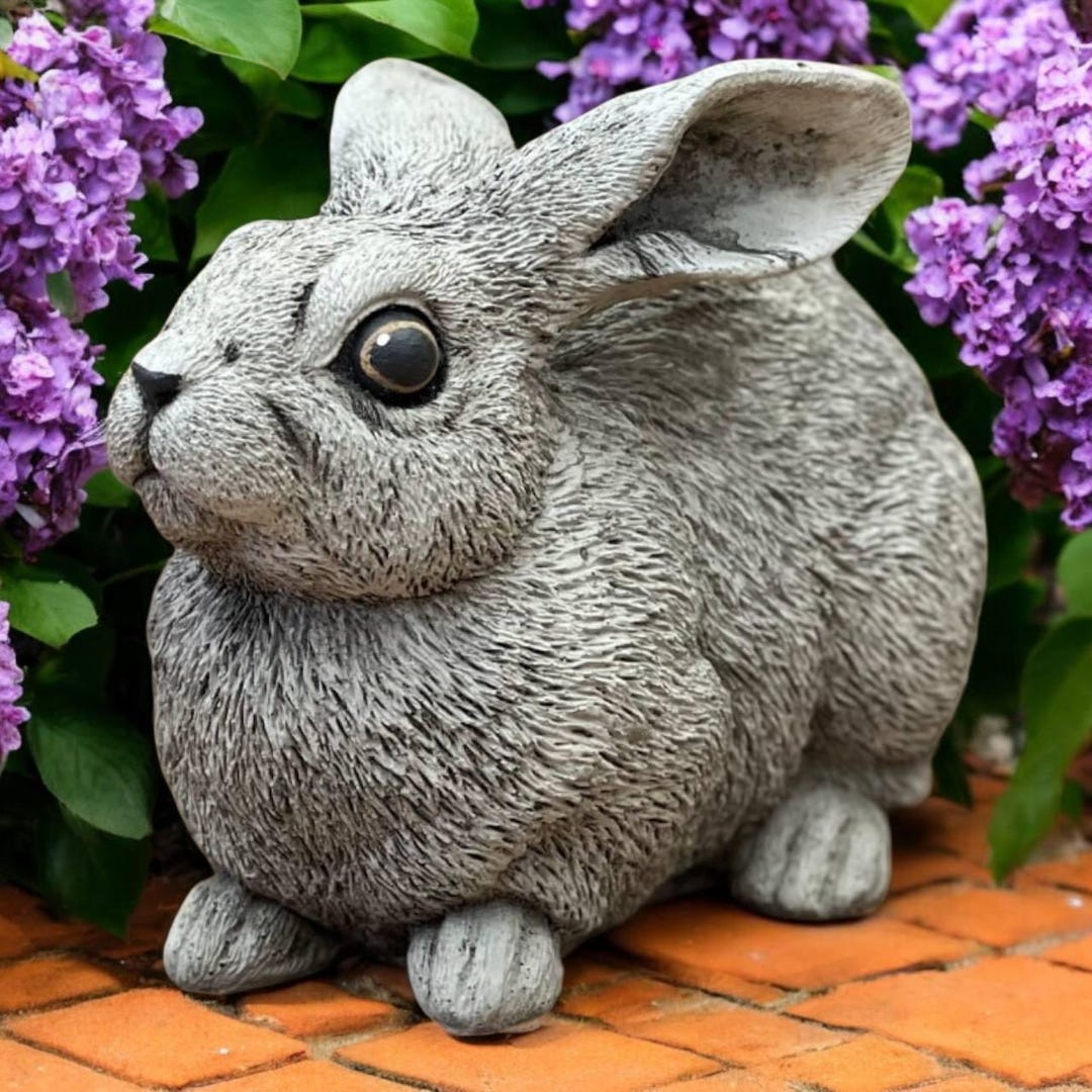 Stone Rabbit Statues Painted Rabbit Statue, Garden Bunny Stone Decor, Concrete Rabbit Figure ...