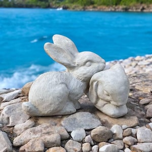 Rabbits buddies statue, Hugging bunnies sculpture, Couple of rabbits figure, Pair of rabbits figurine, Garden decoration, Wild animals