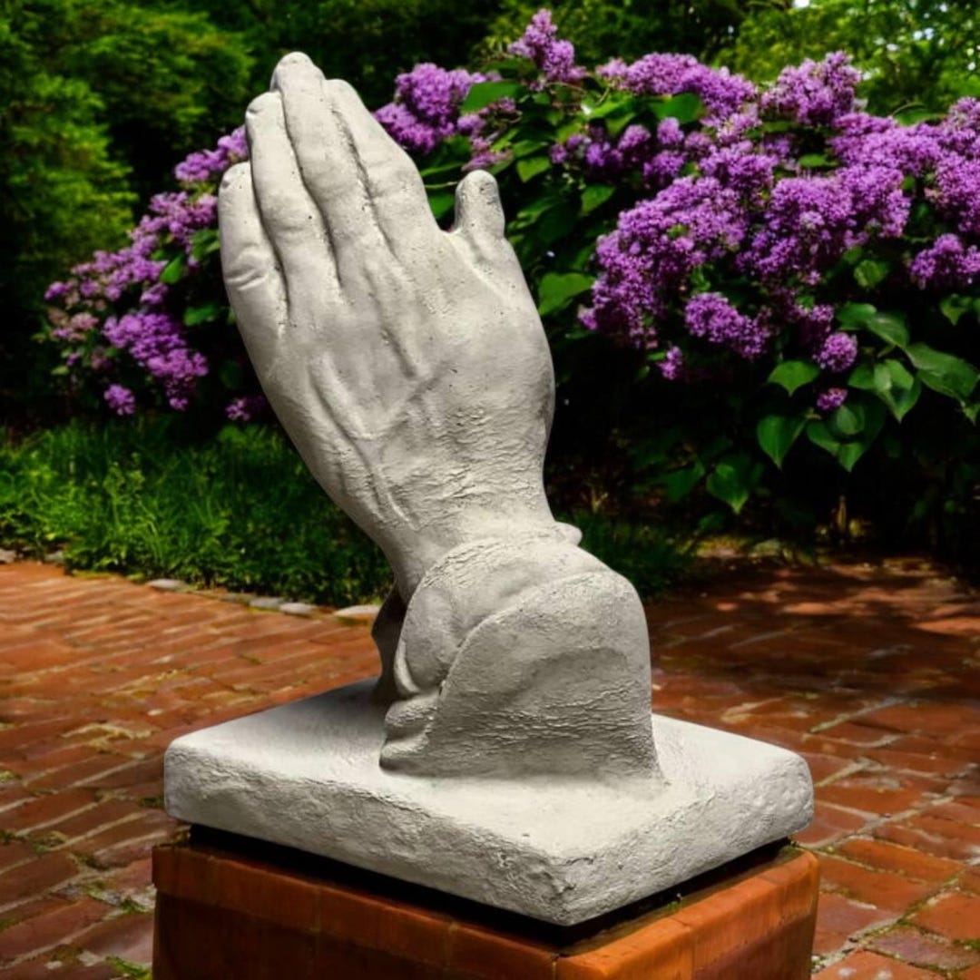 Detailed Hands Statue, Praying Hands on Base, Concrete Figure ...