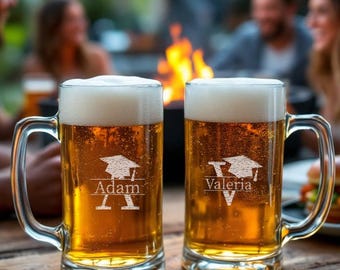 16oz Beer Glass for Graduation Party, Class of 2026 Glass, Laser Engraved Name and Initial Beer Glass, Senior 2026 Gift, College Grad Gift