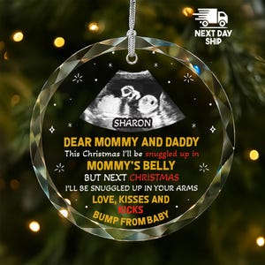 Dear Mommy And Daddy Pregnancy Ornament, Personalized Ultrasound Photo Christmas Decoration, Expecting Parents Gift, Custom Name Keepsake