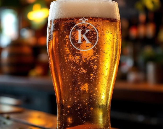 Laser Engraved 16oz Pub Beer Glasses, Personalized Beer Pints, Custom Monogram Glasses, Gift for Him, Gift for Dad, St Patricks Day Gifts