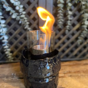 Modern Handmade Ceramic Tabletop Fire Pit – Indoor Outdoor Stoneware Fire Bowl – Minimalist Home & Patio Decor