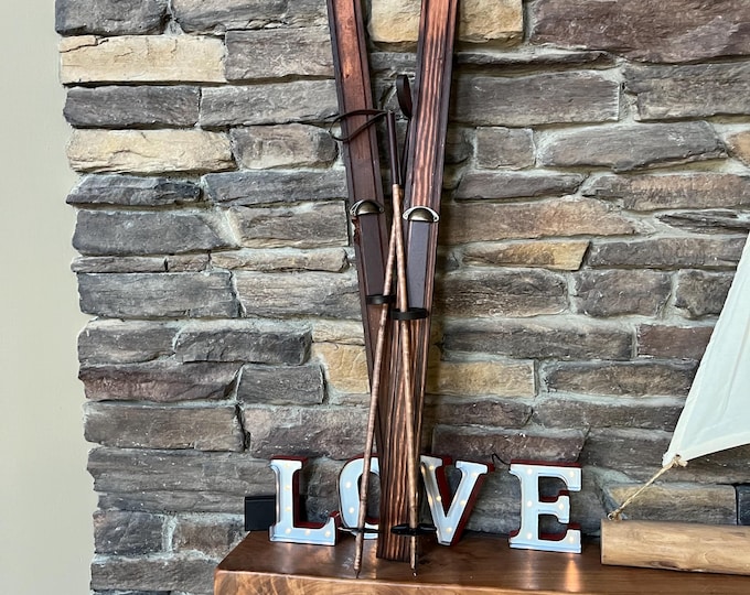 3ft Decorative wooden snow skis with poles