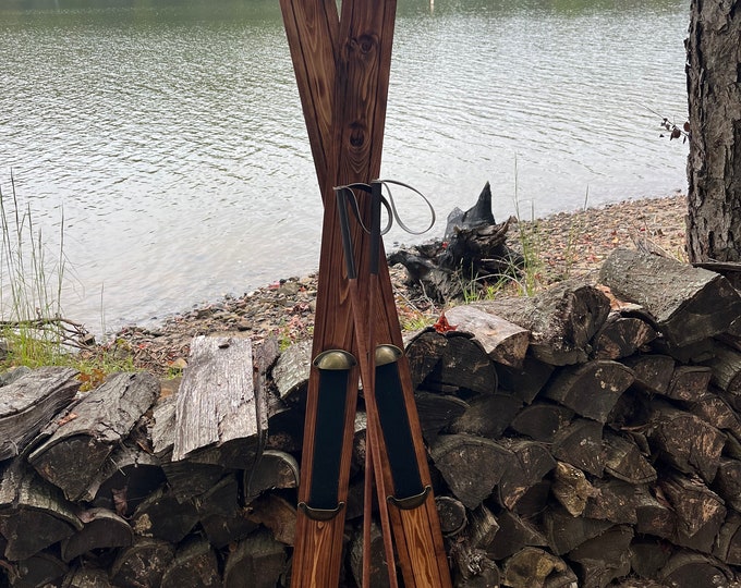 6ft decorative Wooden Snow Skis w/Poles