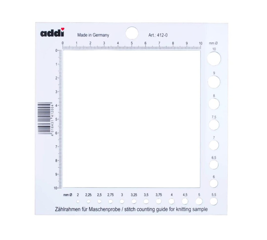 Addi Knitting Gauge Tool – 10x10cm Swatch Ruler, Needle Size 2-10mm - Etsy