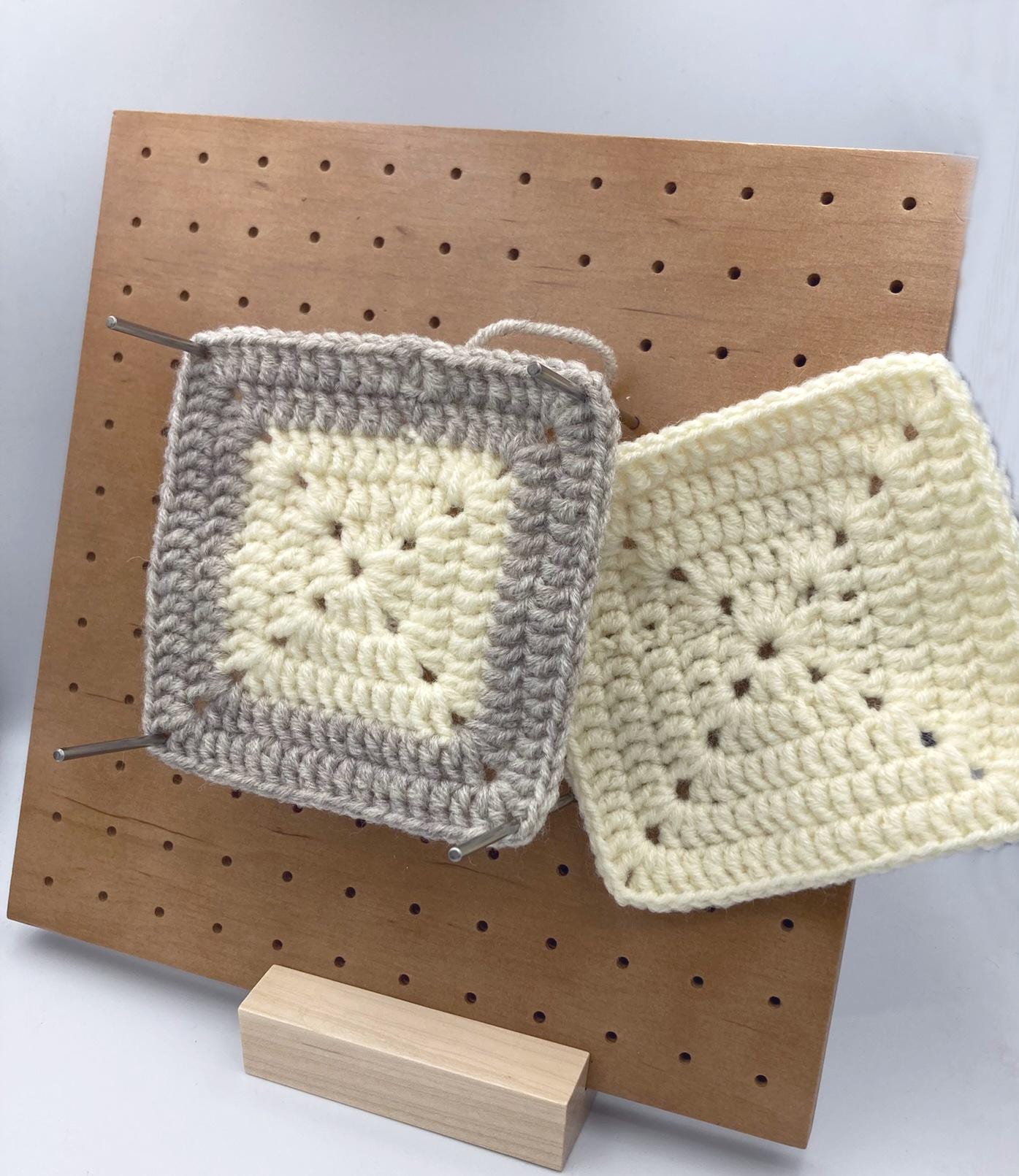 Crochet Granny Square, Blocking board with Steel Rods, 3.6" , Granny Squares, Crocheting, Oak color, Knitters gift, Knitting tool