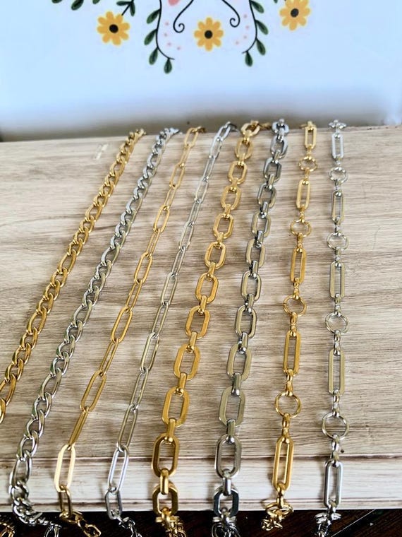 Gold and Silver Stainless Steel Chains | 18K Gold Plated | Paperclip, Large Cable, Figaro, O-Ring Chains | Durable, Tarnish Resistant |
