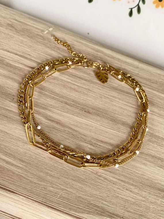 Coastal Anklet - Charm and Chain Anklet - Durable Stainless Steel Anklet Fiagro Chain, Paper Clip Chain and Enamel Chain with Charm