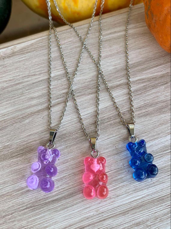Jelly Bear Jewelry - Gummy Bear Necklace - Stainless Steel Bear Necklace - Kids Jewelry - Fun Jewelry - Kids Birthday Gift - SALE