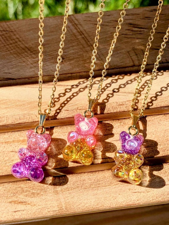 Gummy Bear Necklace - Sparkly Bear Necklace - Kids Jewelry - Charm Necklace - Kids Style - Gold Necklace for Kids