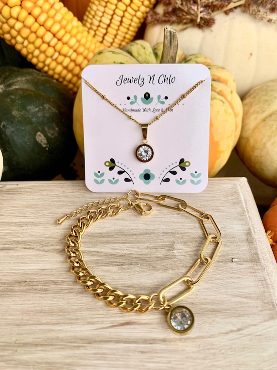 Zirconia Charm Necklace - Gold Necklace - Zirconia Bracelet - Zirconia Earrings - Statement Jewelry