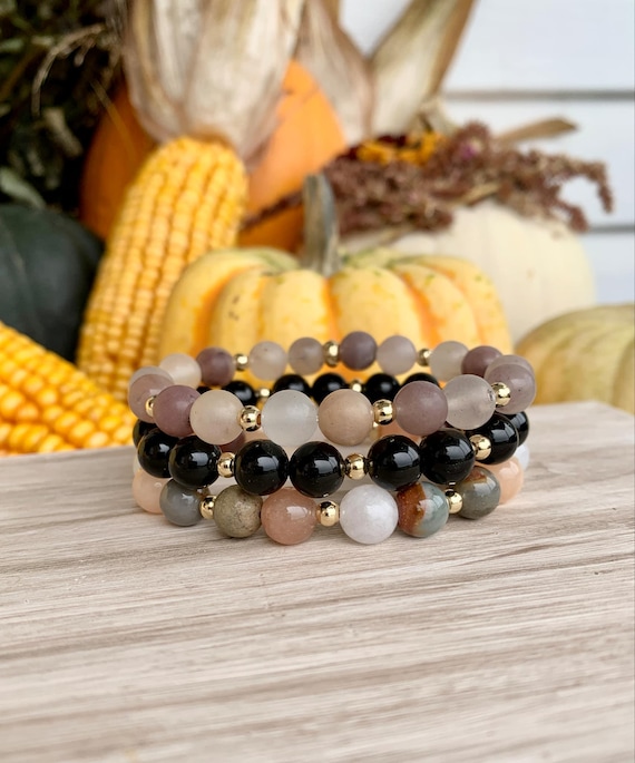Gemstone Bracelet - Healing Bracelet - Agate Bracelet - Sunstone - Obsidian Bracelet - Meditation