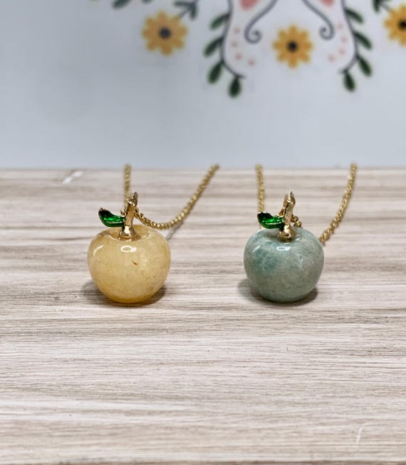 Teacher appreciation gift - gemstone apple necklace - Quartz apple necklace - Amazonite necklace - Jade necklace - gift for teachers