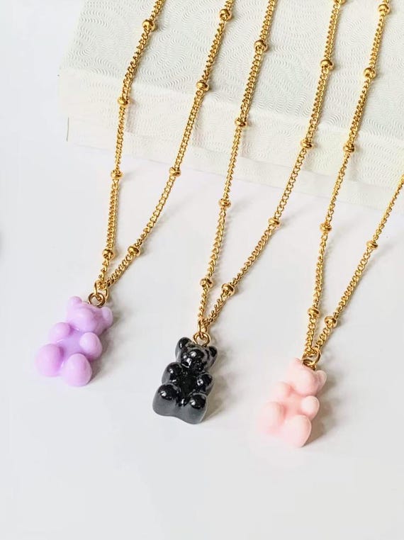 Gummy bear necklace- Gold  Necklace - Stainless Steel Chain - Fun Jewelry - Waterproof jewelry
