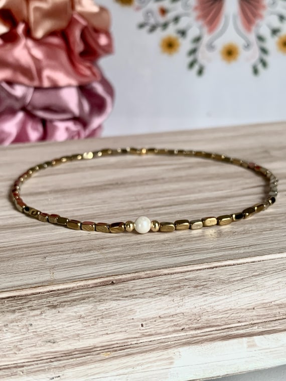 Ankle bracelet - Anklet - Beach Jewelry - Summer jewelry - Hematite anklet - Pearl anklet - Gold anklet - Beaded anklet - Free shipping