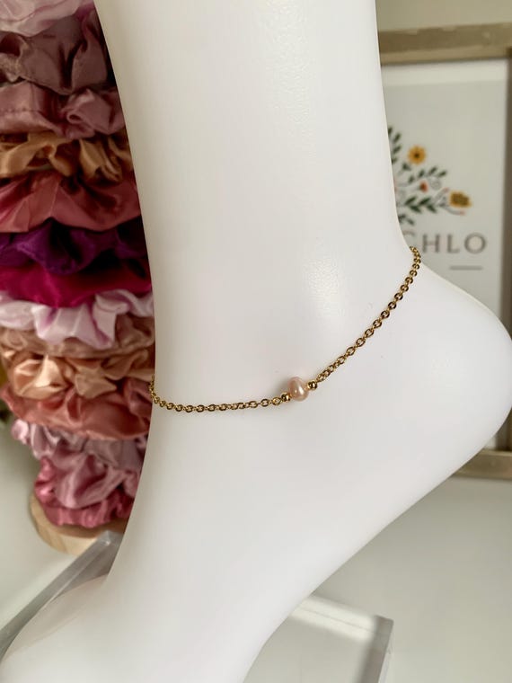 Pearl anklet - Wedding jewelry - beach jewelry- vacation anklet- Minimalist jewelry-charm anklet - Gold anklet - Silver anklet-Free shipping