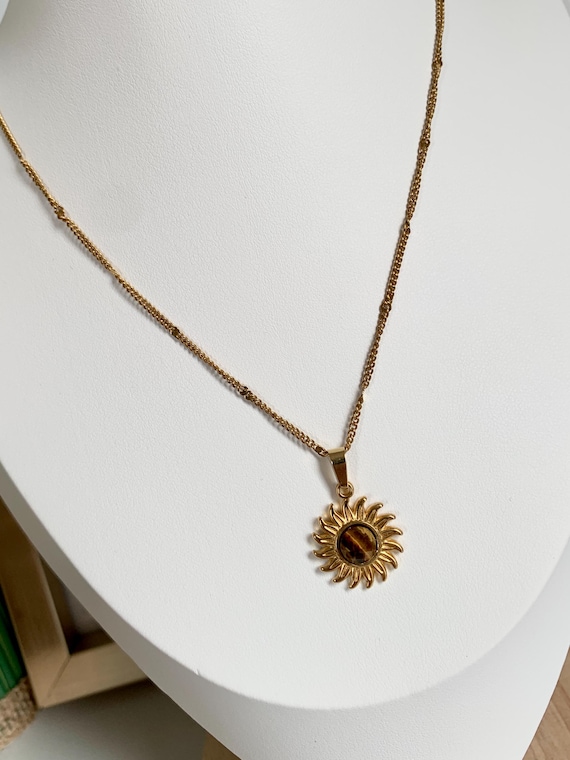Tiger Eye Necklace - Gemstone Jewelry - Gold Necklace - Gold Earrings - Healing Jewelry - Minimalist Jewelry-Dangle Earrings- Gold Jewelry