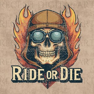 Ride or Die PNG, Biker Skull Sublimation, Vintage Motorcycle Helmet PNG, Retro Flames Skull Design, Grunge Biker Art, Instant Download