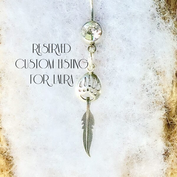 RESERVED FOR LAURA, Bear Paw, Sterling Feather, Navel Jewelry
