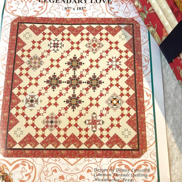 Quilt Kit King Legendary Loves Nancy Gere Valentine Heart Pieced Pattern Floral Red Cream Black Pink Blue Quilting piecesofpine
