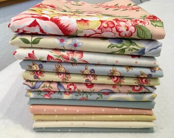 Savannah Fat Quarter Bundle Michelle Blackhurst Dainty Floral Ribbons Spring Dots Girl Pink Peach Yellow Blue Stripes RARE piecesofpine