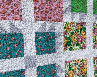 Baby Posy Quilt Patchwork Floral Bear Paw Four Patch Darling Meadow Bird Aqua Orange Pink Green Tabletopper Wall Springtime Piecesofpine