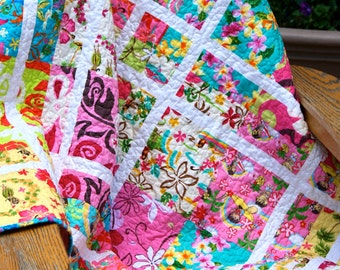 Quilt Throw Hawaiian Tropical Aloha Scrappy Patchwork Children Hula Dancers hibiscus plumeria Lap Beach Blanket Picnic Blanket Table Topper
