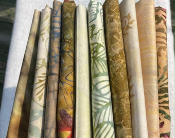 Batik Fat Quarter Bundle Straw Grass Face Mask Green Tan Beige Wheat Gold Leaf Brown Quilting Sewing Patchwork Autumn Neutral piecesofpine