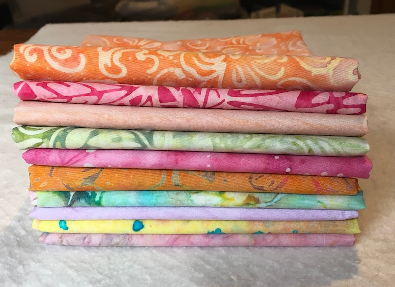 Batik Bright Pastel Cotton Fat Quarter Bundle Orange LightPink Green Yellow Lavender Quilting Patchwork Sewing Summer piecesofpine image 1