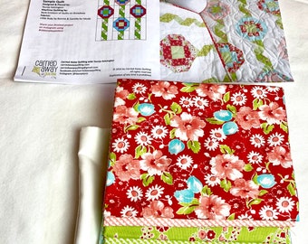 Quilt Kit Table Runner Little Ruby Bonnie Camille Ribbon Play Patchwork Carried Away Quilting Red Green Jade White Spring piecesofpine