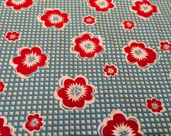 Treasures and Tidbits 4 Yards Piece o Cake RARE Out of Print Red Aqua Flowers Retro Vintage Quilting Sewing Patchwork piecesofpine