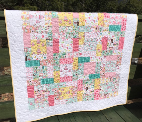 Baby Quilt Sweet Baby Girl Patchwork Nursery Bedding Pink Aqua Etsy