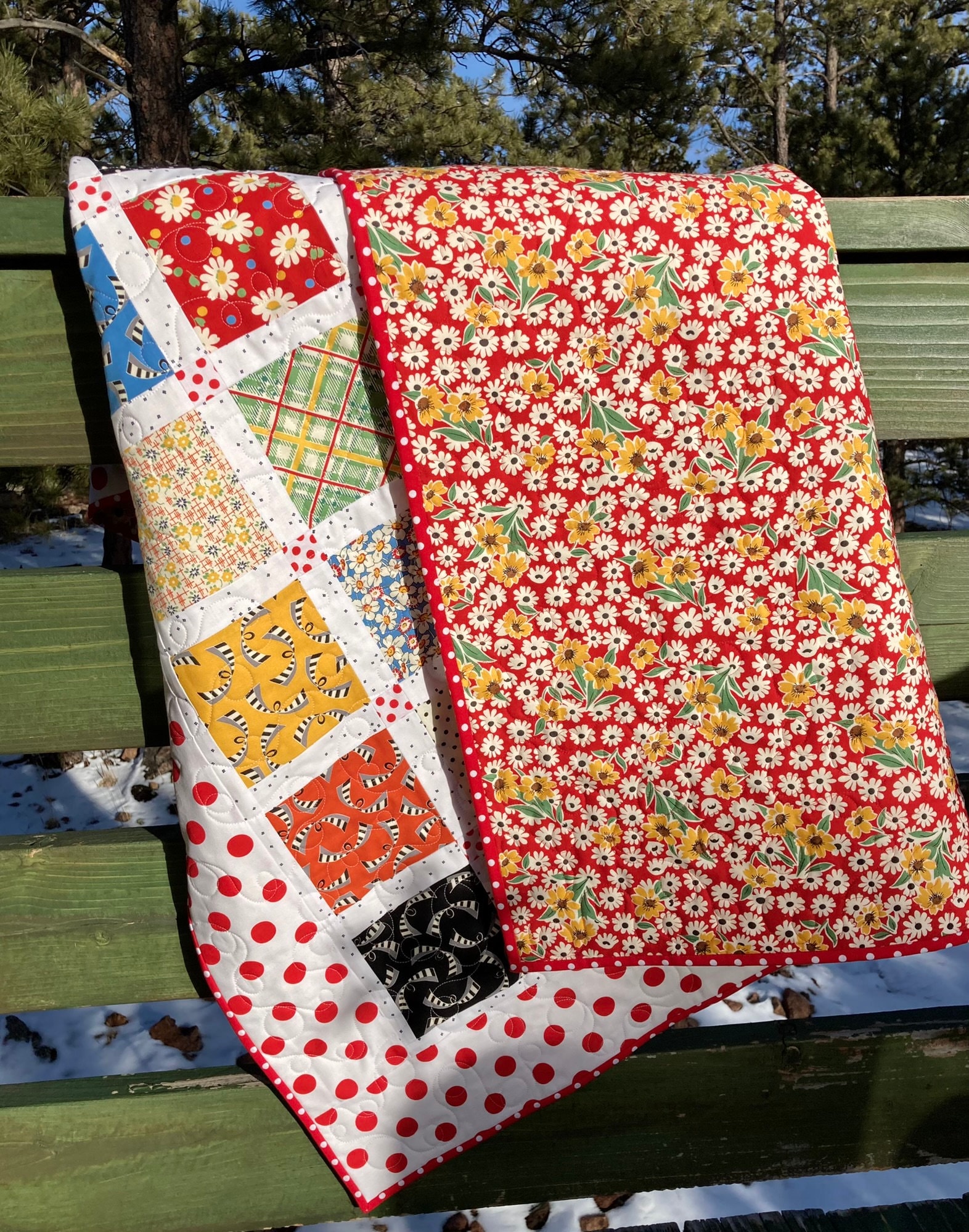 Quilt Bubble Pop Baby Toddler Nursery Crib Patchwork Square Scrappy Red ...