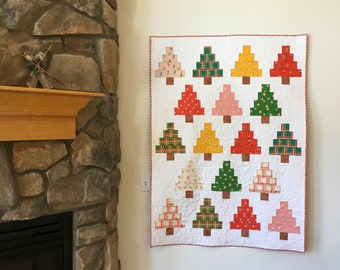 Baby Quilt Sugarplum Trees Heather Ross Wall Table Baby Candy Mice Ballerina Plaid Dots Red Green Yellow Pink Holiday piecesofpine