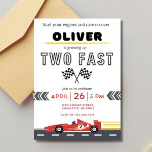 Two Fast Birthday Invitation Vintage Race Car Birthday Two Fast Birthday Invite Race Theme Car Birthday Editable Digital Download Invitation