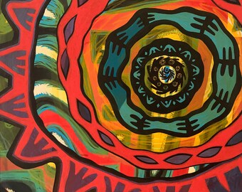 幻想的な抽象画：木製パネル（12 x 12）に描いたアクリル画 - Etsy 日本