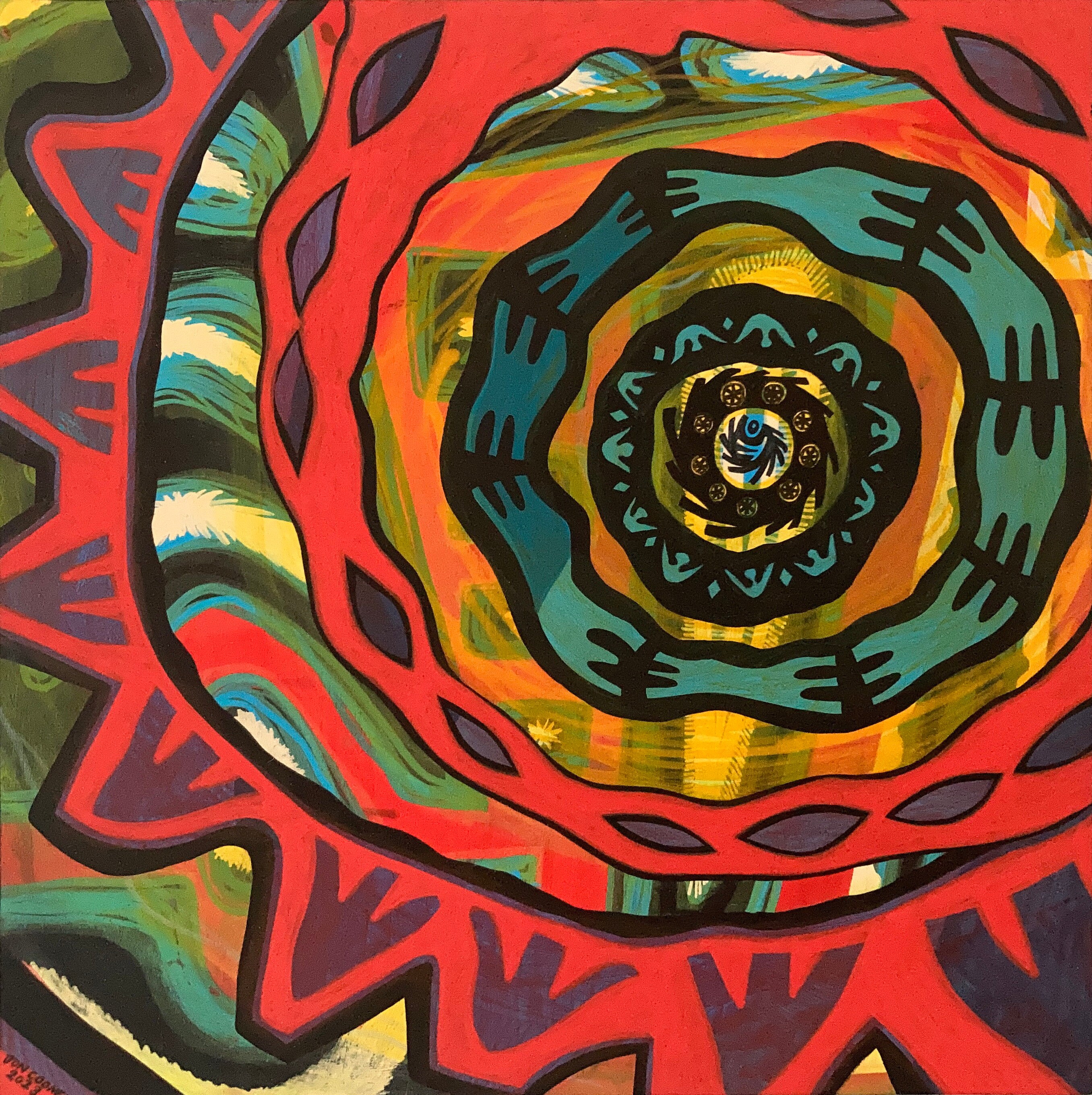 幻想的な抽象画：木製パネル（12 x 12）に描いたアクリル画 - Etsy 日本