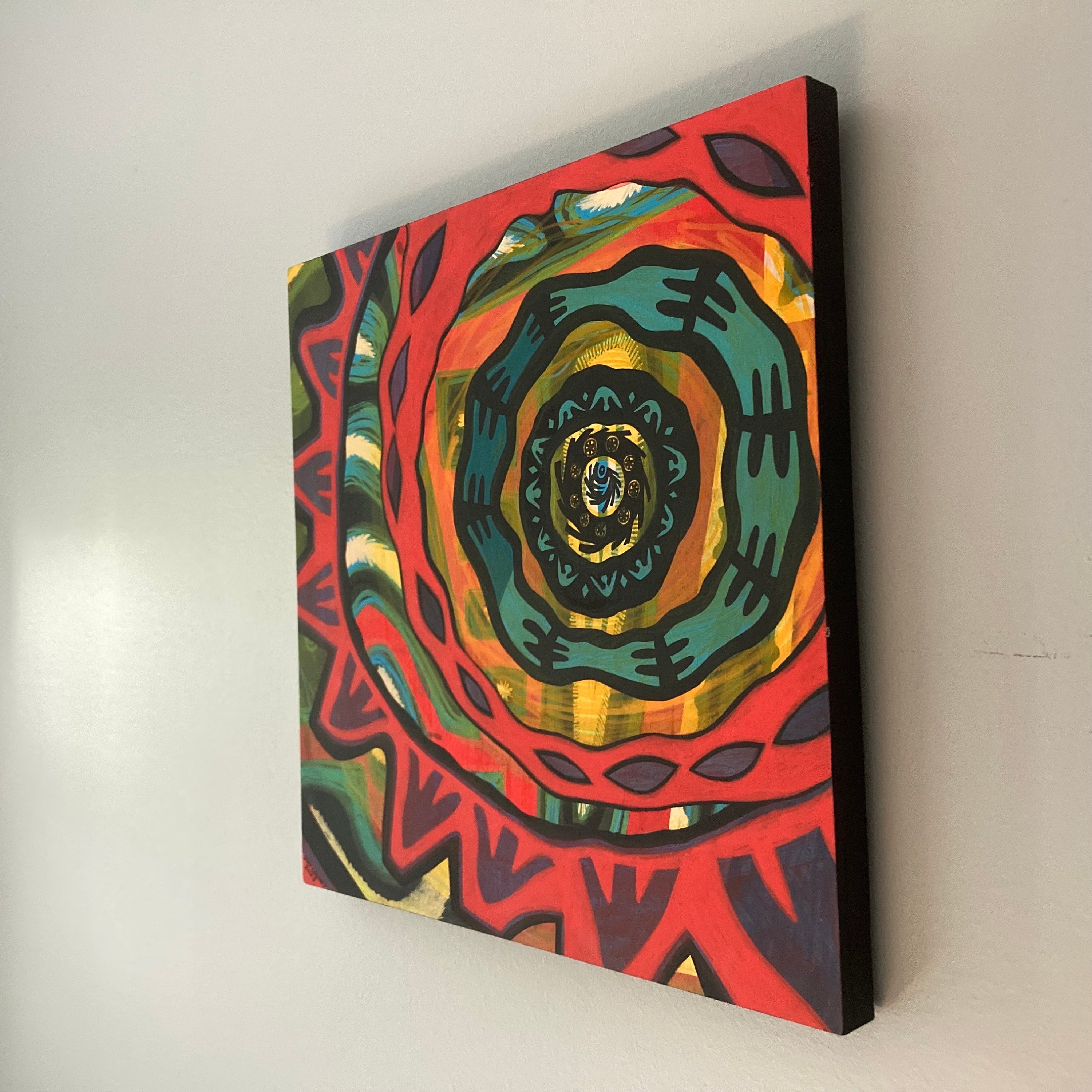 幻想的な抽象画：木製パネル（12 x 12）に描いたアクリル画 - Etsy 日本