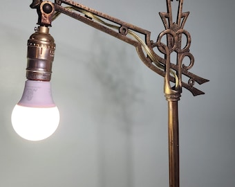 1920s BRASS art deco skyscraper, bridge adjustable floor lamp. Gorgeous. Rare. Desirable. Bold. Geometric. Ornate.