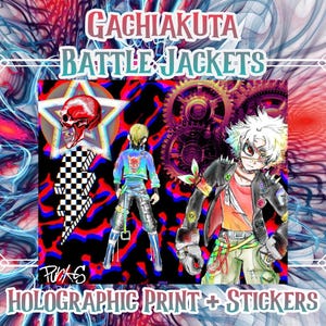 Vestes de combat Gachiakuta Rudo & Zanka, impressions holographiques faites main + autocollants