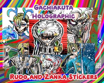 Naklejki Gachiakuta Rudo i Zanka, ręcznie robione, holograficzne
