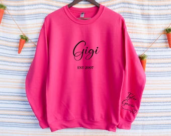Custom Grandma Sweatshirt W Grandkids Names On Sleeve, Personalized Granny Sweatshirt, Gramma Outfit, Gigi Mimi Clothing, Mothers Day Gift